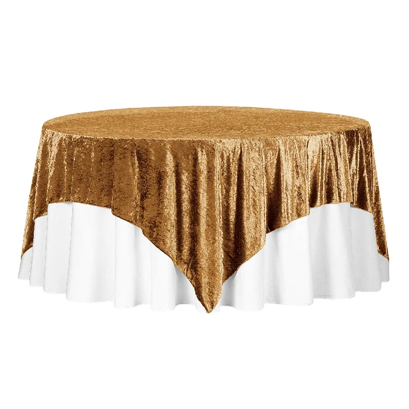 Velvet 85"x85" Square Tablecloth Table Overlay - Mustard Gold