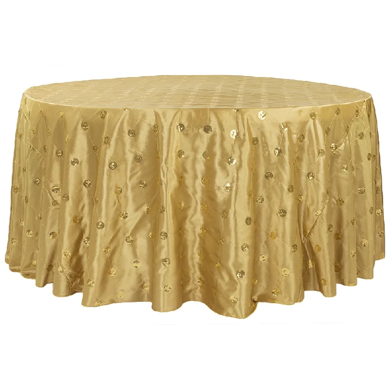 Sequin Embroidery Taffeta 120" Round Tablecloth - Gold