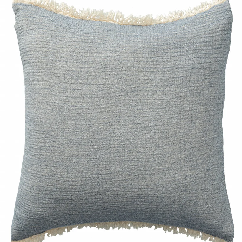 20" X 20" Blue Gray And Cream 100% Cotton Zippered Pillow