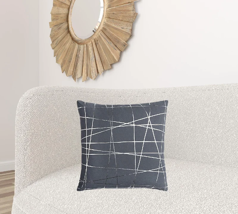 Gray Silver Contemporary Linework Throw Pillow