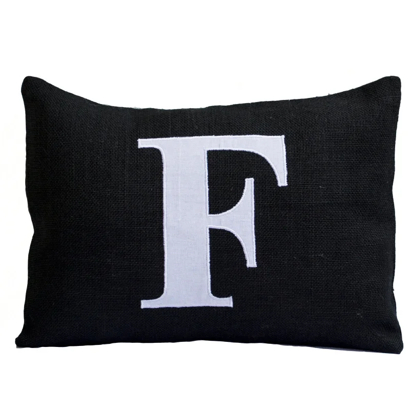 Personalized Monogram Lumbar throw pillow- Burlap pillows- Black White monogram cushion -applique -initial pillow - Lumbar pillows- 12x16