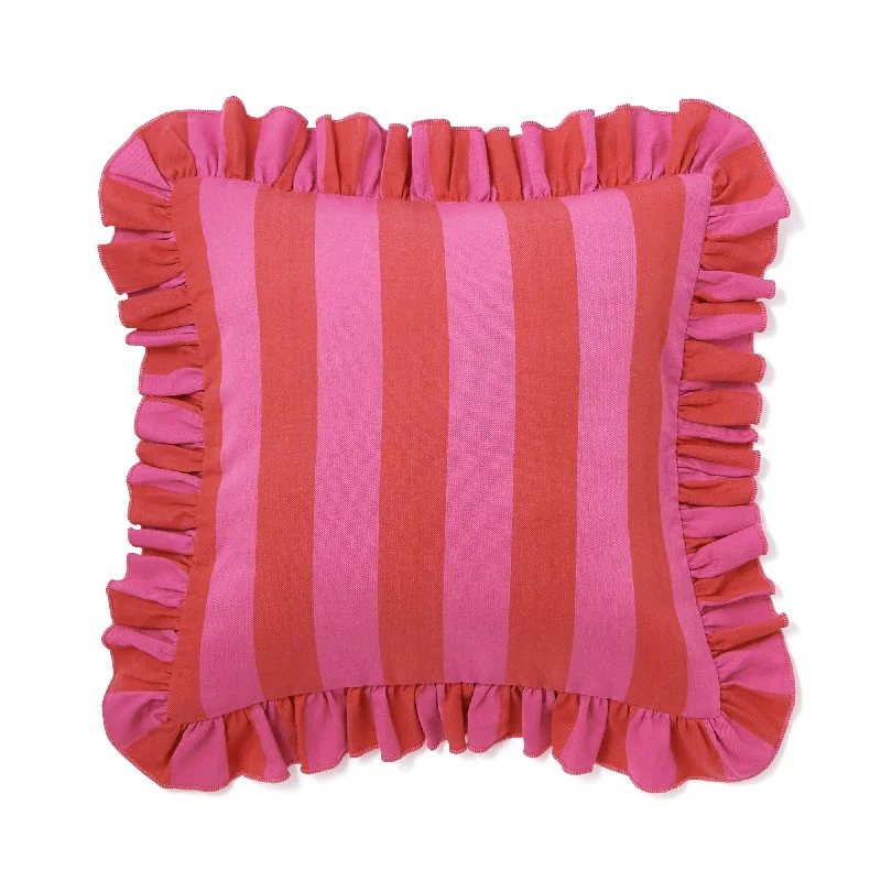 Frill Stripe Cushion Cover 450 x 450  Red x Pink