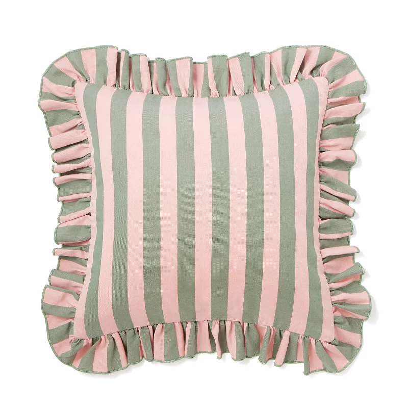 Frill Stripe Cushion Cover 450 x 450  Pink x Green