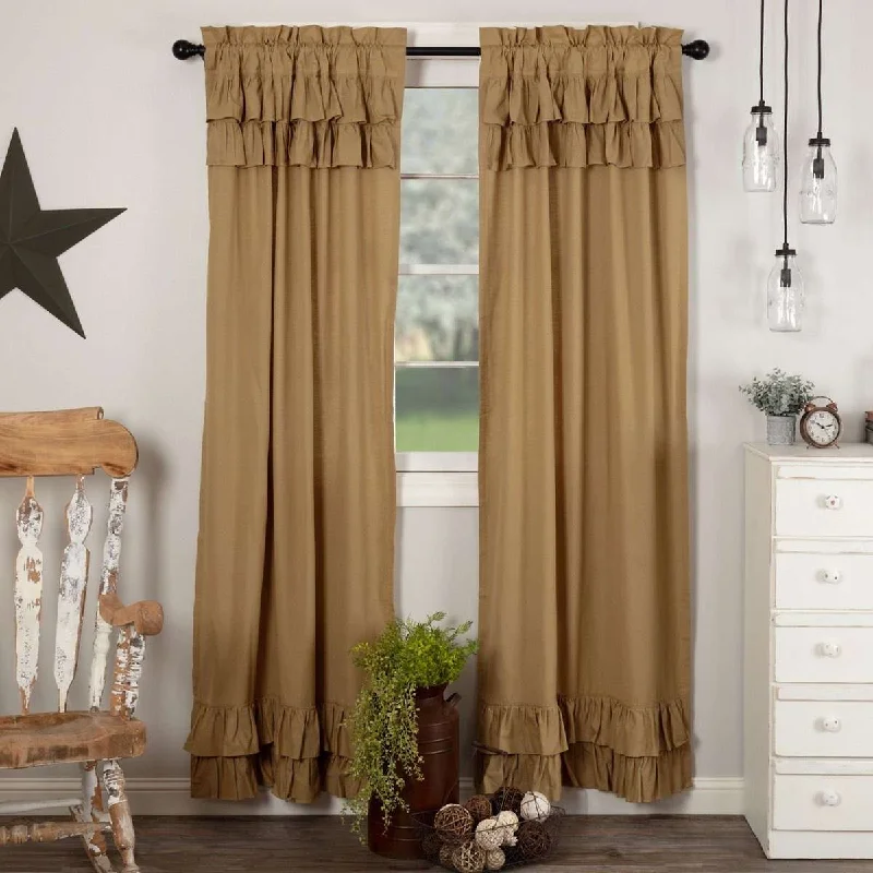 Simple Life Flax Khaki Ruffled Panel Country Curtain Set of 2 84"x40"