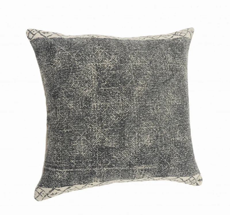 20" X 20" Gray And White 100% Cotton Geometric Zippered Pillow