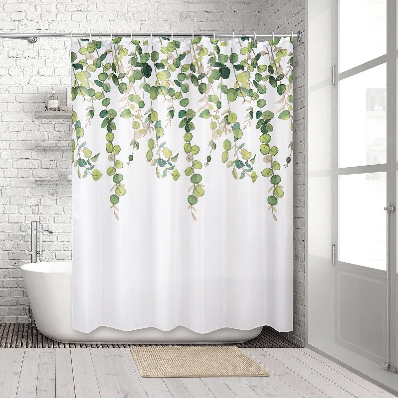 Botanical Leaf 14-Piece Bath Set -Shower Curtain, Rug & Hooks - multi