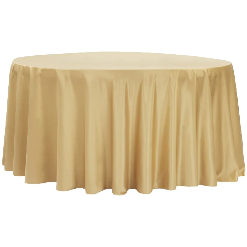 Lamour Satin 132" Round Tablecloth - Gold Antique