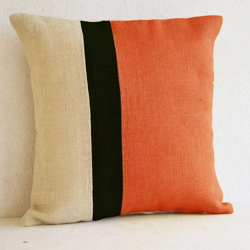 Orange Throw Pillow Burlap Pillow Color Block Orange Decorative Cushion Spring Couch Pillow Gift Orange Euro Sham