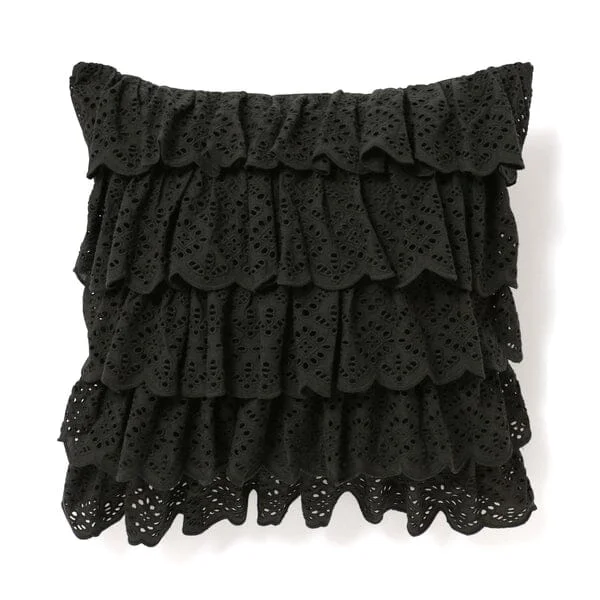 Emb Lace Frill Cushion Cover 450 x 450  Black