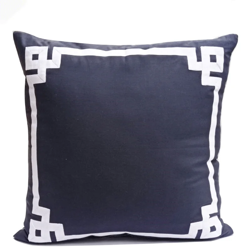 Navy Blue White Greek Key Pillow Cover