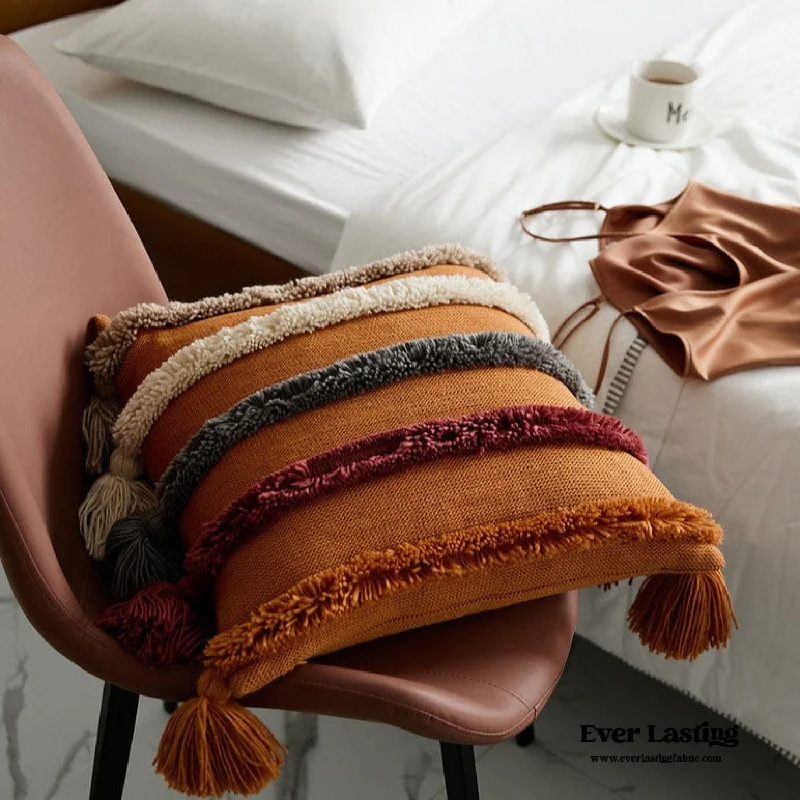 Warm Tone Fall Tufted Pillows with Tassels / Burnt Orange