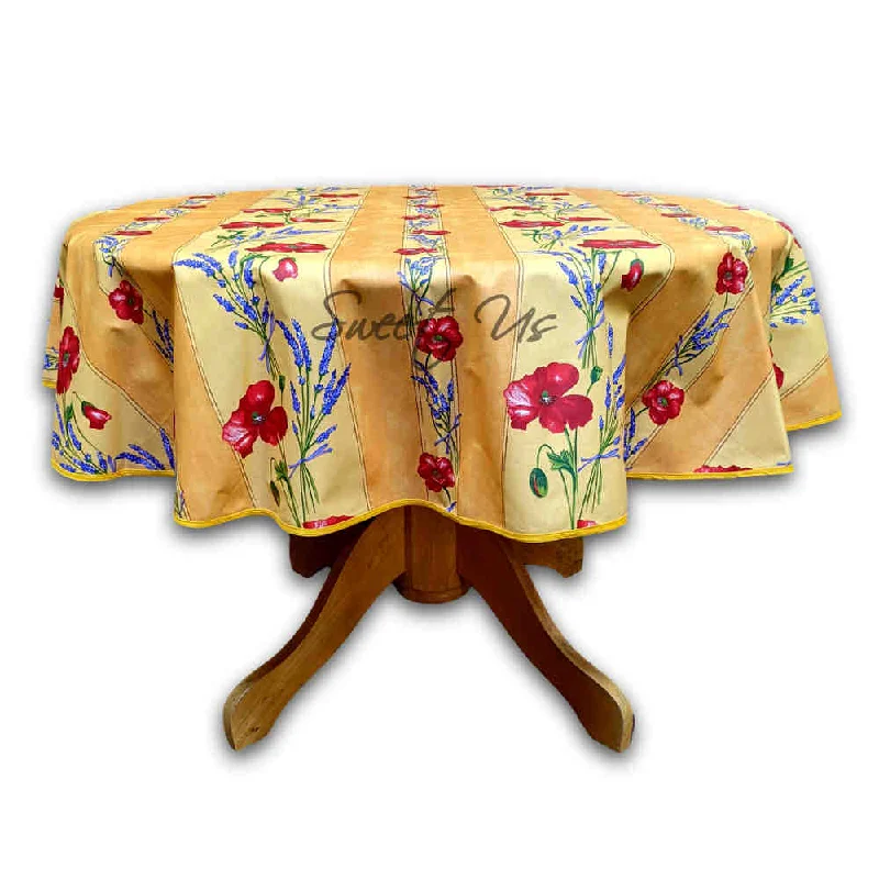 Wipeable Tablecloth Round Spillproof French Acrylic Coated Poppy, Yellow