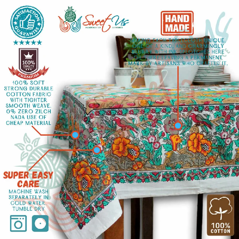 Tree of Life Tablecloth for Square Tables Cotton Floral Kitchen Dining Table Linen