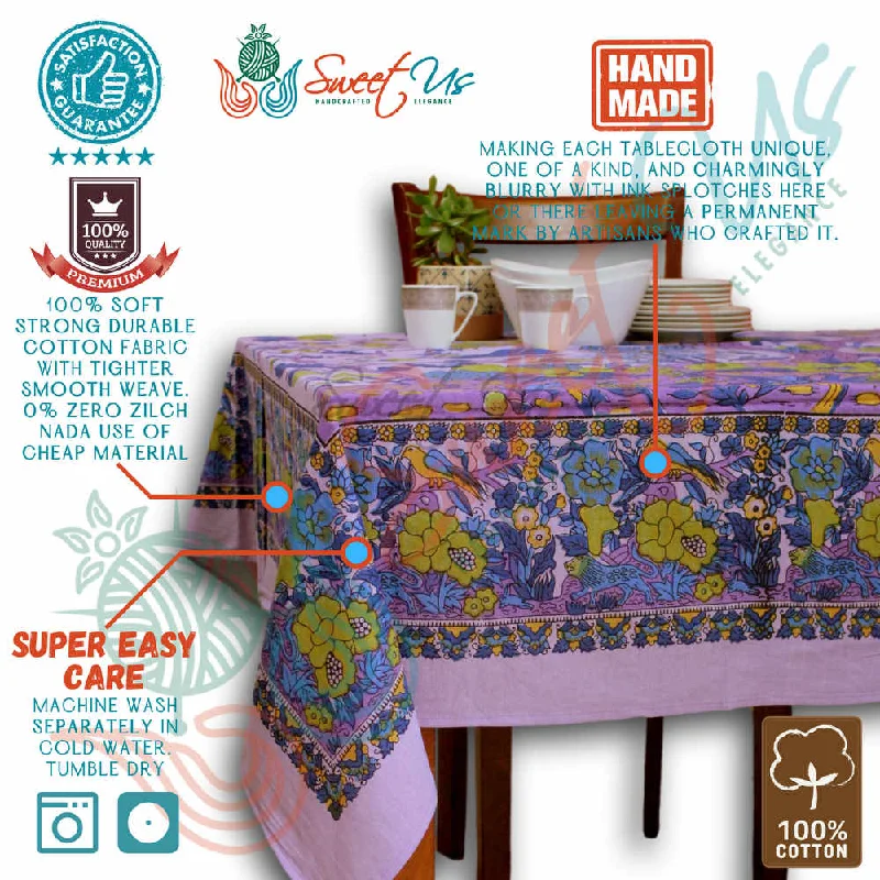 Tree of Life Tablecloth for Square Tables Cotton Floral Kitchen Dining Table Linen