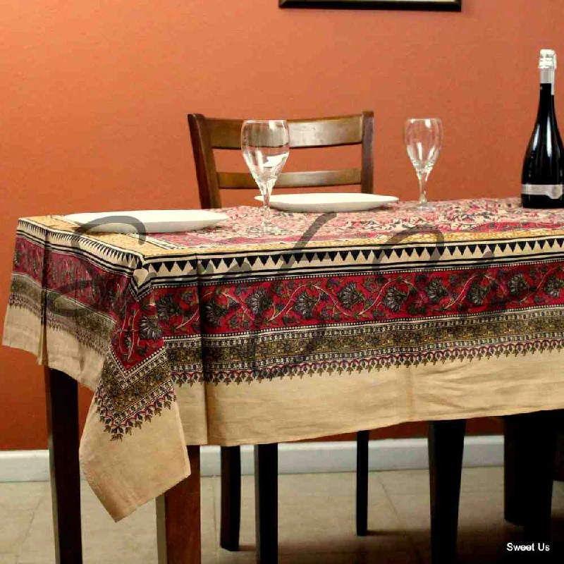 Cotton Floral Tablecloth Rectangle Red Gold Gray Black Tan Dining Linen