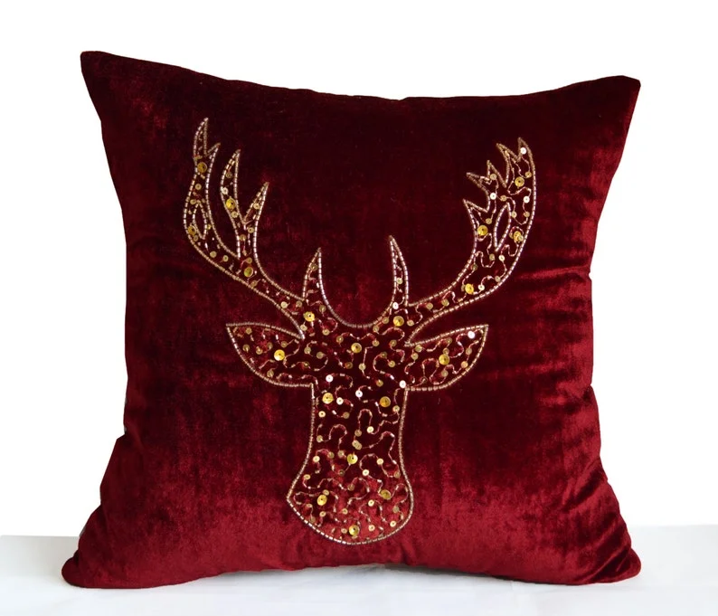 Gold Deer Velvet Pillow Cover