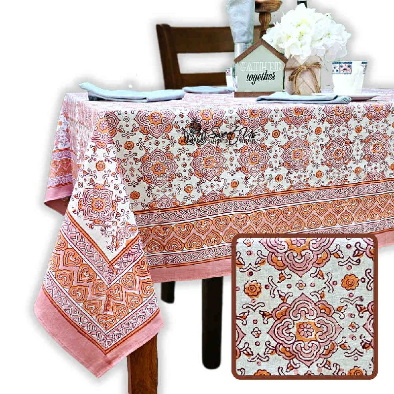 Springtime Splendor Cotton Floral Tablecloth Rectangle, Peach Harmony