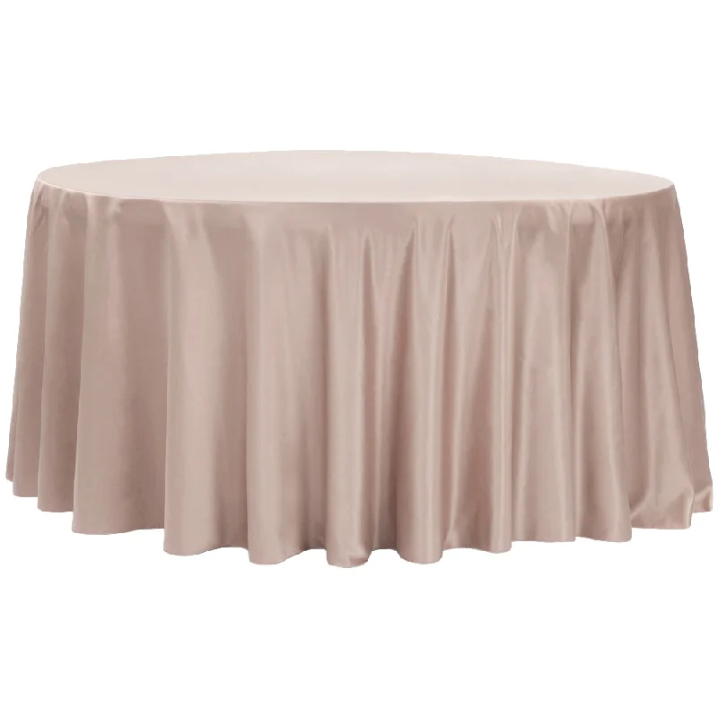 Lamour Satin 132" Round Tablecloth - Taupe