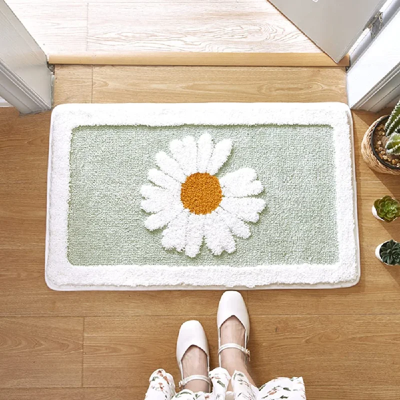 Light Green Daisy Non-Slip Bathroom Mat