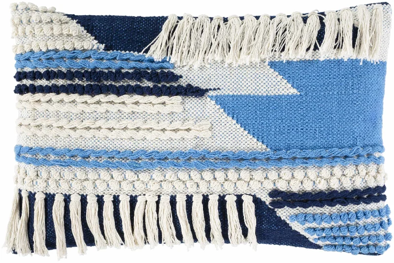 Lacaron Blue Chevron Fringe Lumbar Pillow - Clearance