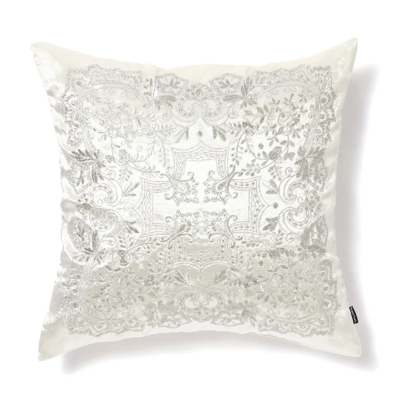 EMB Ornament Cushion Cover 450 x 450 White x Silver