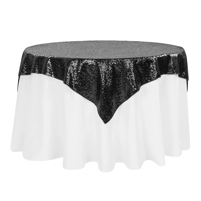 Glitz Sequin Tablecloth Overlay Topper 54"x54" Square - Black