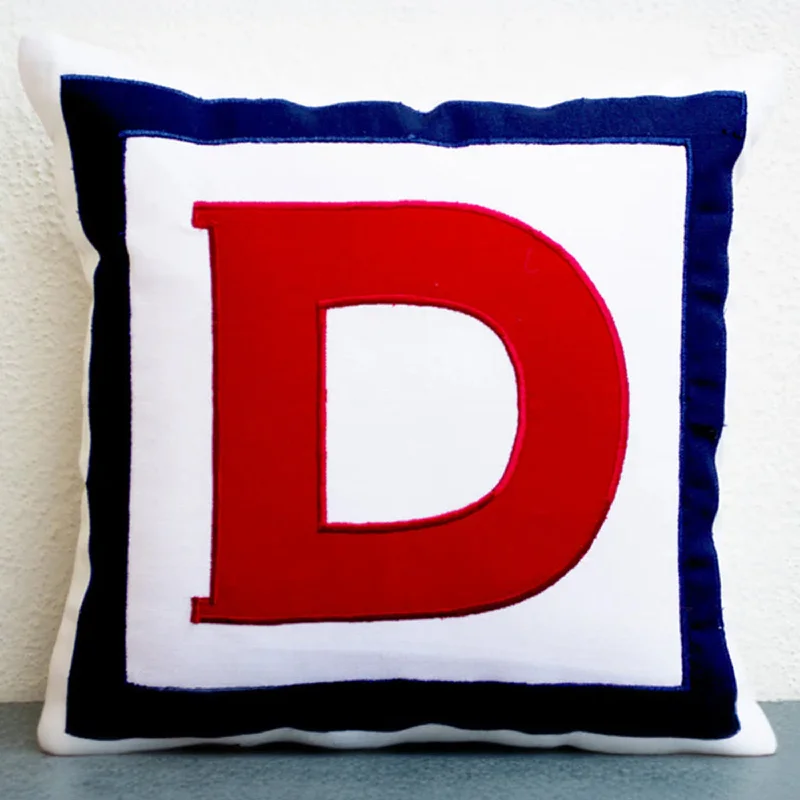 Personalized White, Red, Navy Blue Pillow - Big letter pillow