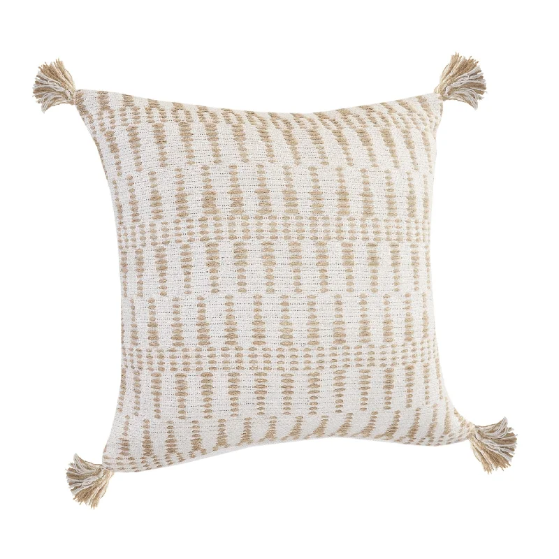 20" X 20" Ivory And Tan 100% Cotton Geometric Zippered Pillow