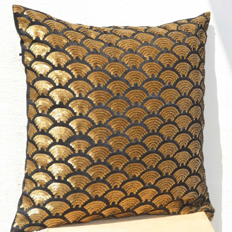 Shiny Gold Pillow Cover For Chic Holiday Decor In Deep Metallic Sequin Decorative Pillow Glitter Sparkle