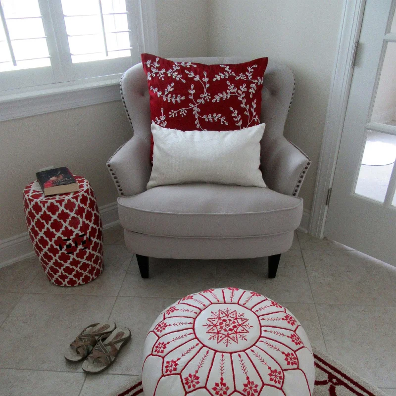 Red throw pillows with bead sequin detail -Leaves pillow -Silk pillows -Cushion cover zipper -Gift 16X16 -Red white pillows -Red cushions