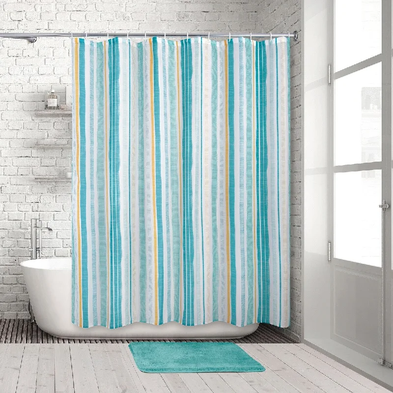 Nautical Stripe 14-Piece Bath Set -Shower Curtain, Rug & Hooks - multi