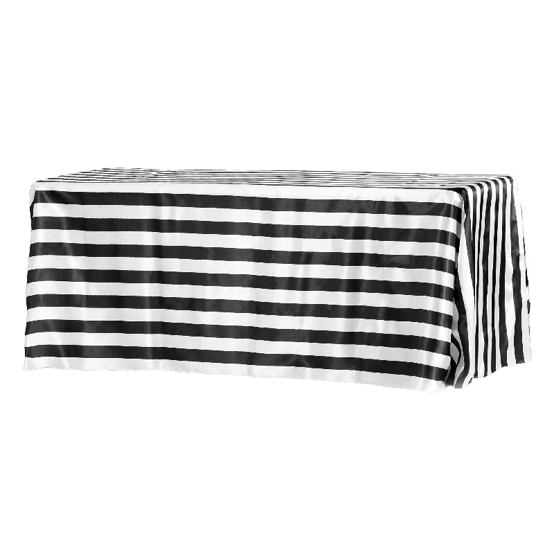 Stripe Satin Rectangular Tablecloth 90"x156" - Black & White