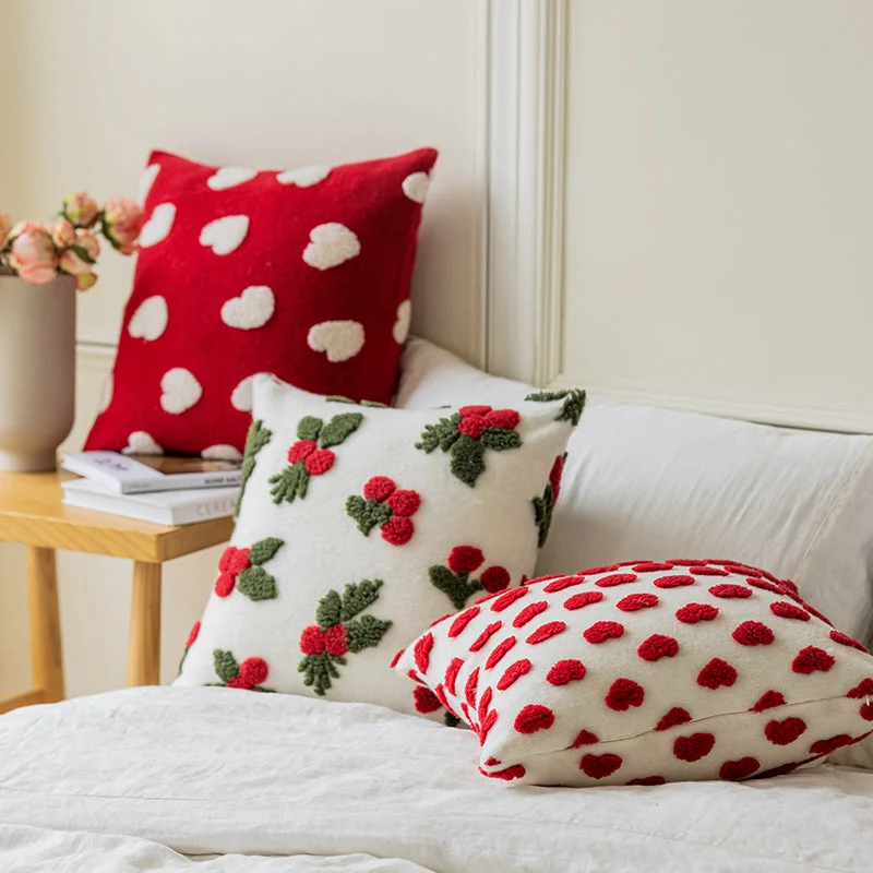 Cherry Heart Decorative Jacquard Pillow / Red Heart