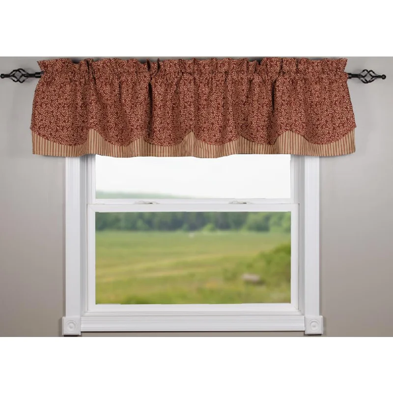 Barn Red Nutmeg Red Vine Print With Ticking Fairfield Valance Lined VFRE0914