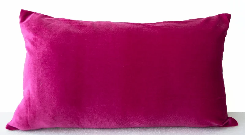 Hot Pink lush velvet and oatmeal linen - Pink velvet pillows -12x20 Decorative couch covers -Gift -Pink Bedding -Sofa pillow- Lumbar Pillow