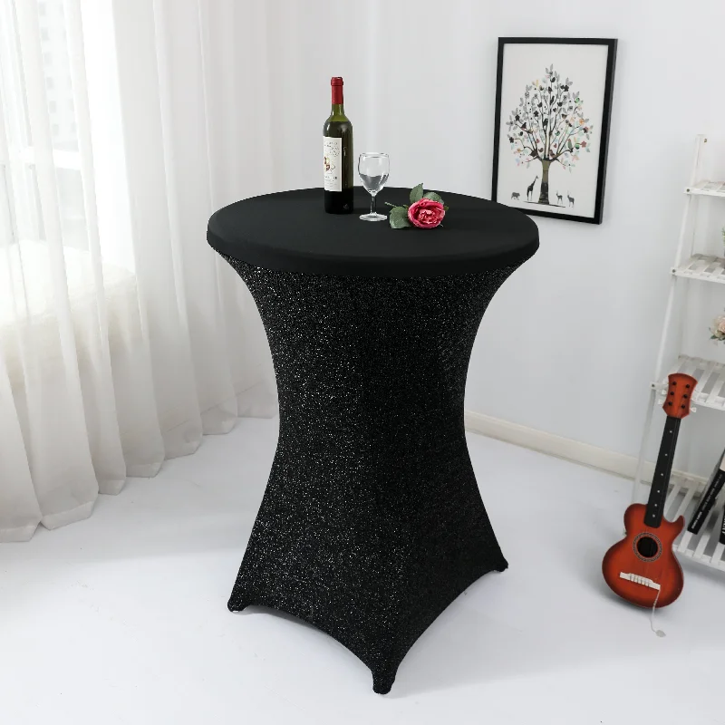 Shimmer Tinsel Spandex Cocktail Table Cover 30"-32" Round - Black