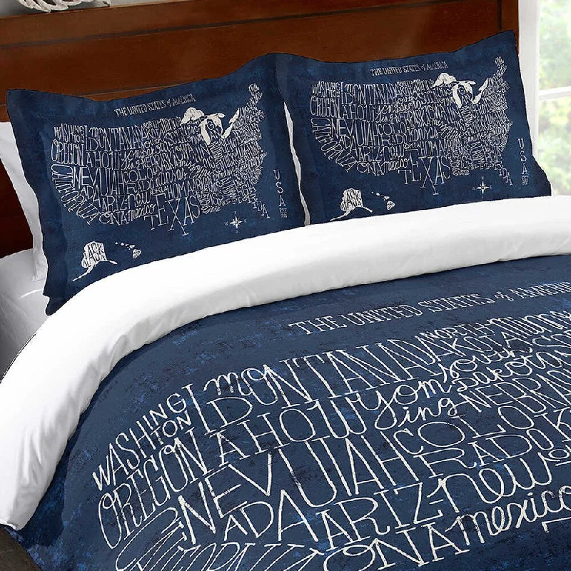 Blue Typographic US Map Standard Sham