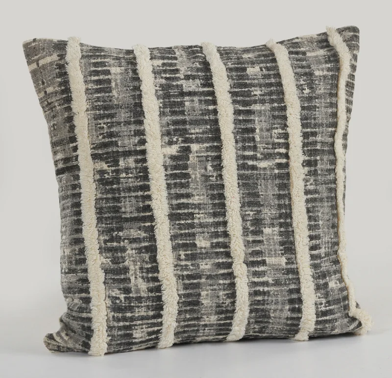 18" X 18" Black And Grey 100% Cotton Striped Zippered Pillow