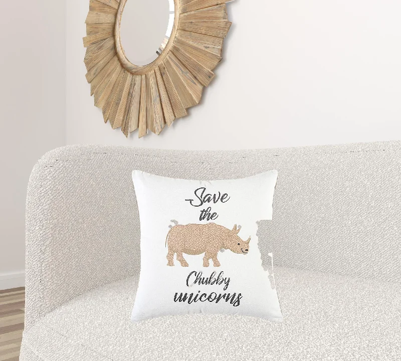 White Beige Chubby Unicorn Throw Pillow