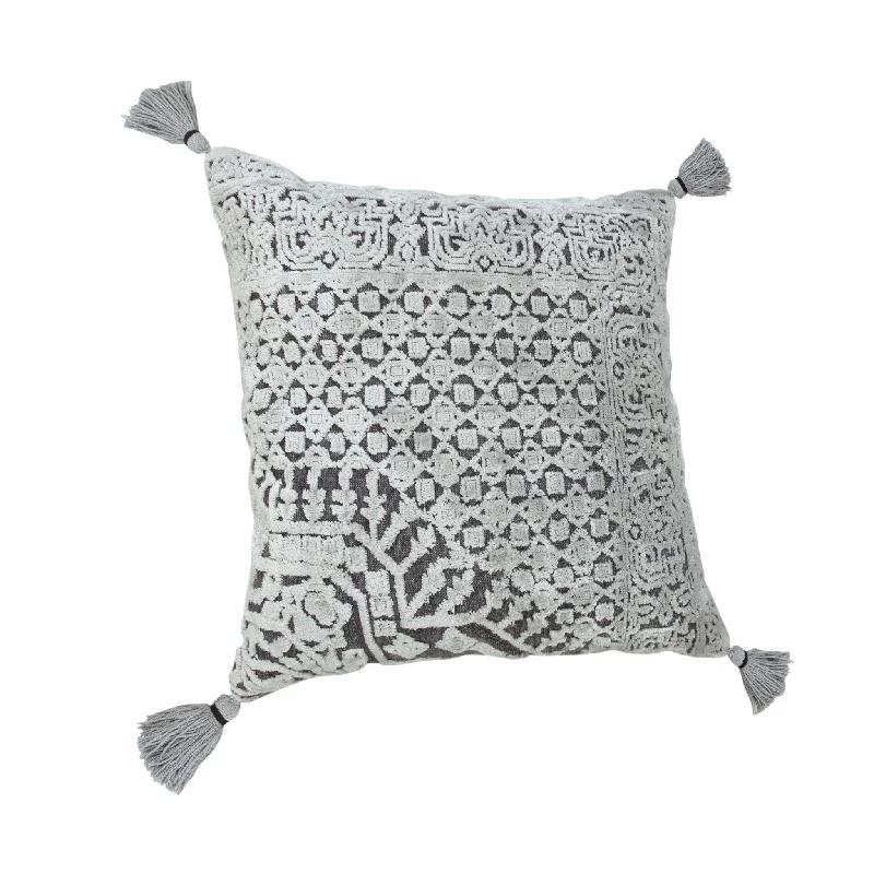 20" X 20" Silver Gray And Dark Gray Viscose Geometric Zippered Pillow