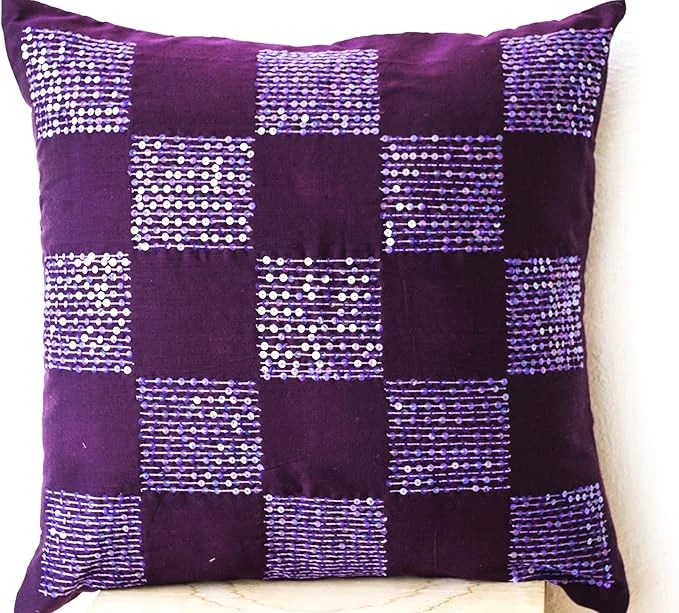 Radiant orchid throw pillows bead sequin detail - Geometric pillow - Cotton Silk pillow - Cushion cover -16x16 -Purple pillow -Sequin Pillow