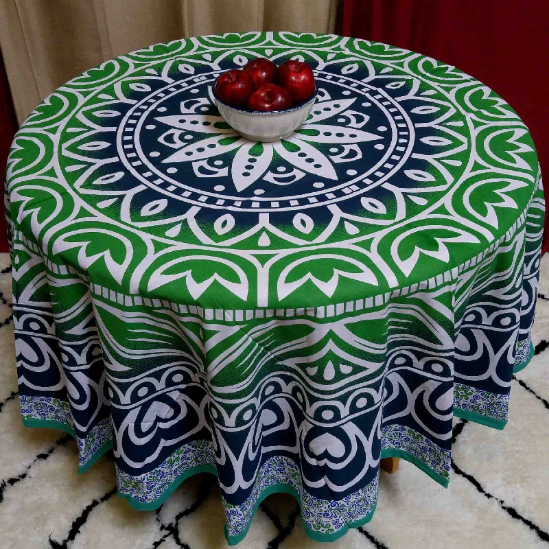 Handmade 100% Cotton Floral Heart Design 81" Inch Round Tablecloth Beach Sheet Beach Throw Blue Green