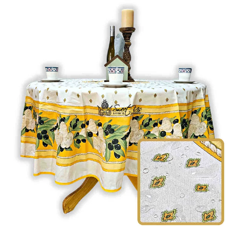 Herbal Vineyard Wipeable Tablecloth Stain Resistant French Acrylic Coated, Gold