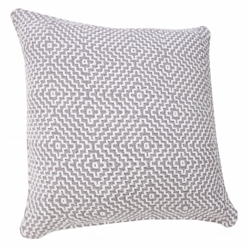 20" X 20" Gray And White 100% Cotton Geometric Zippered Pillow