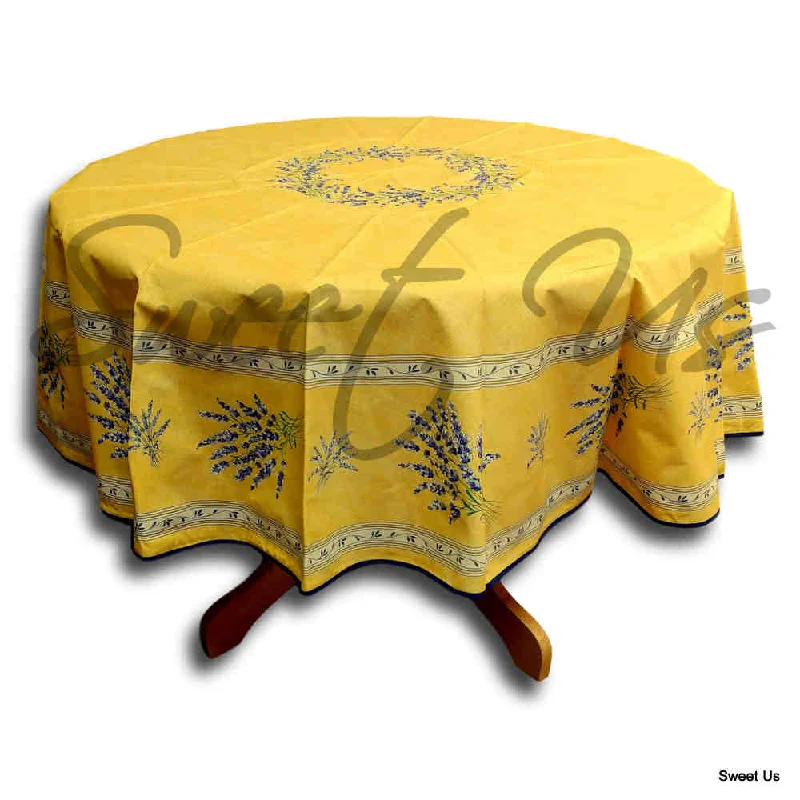 Wipeable Tablecloth French Provencal Acrylic Coated Cotton Lavender Yellow Ecru