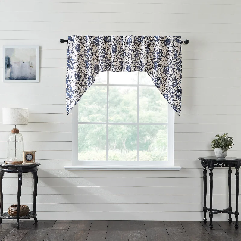 Dorset Navy Floral Swag Curtain Set of 2 36x36x16 VHC Brands