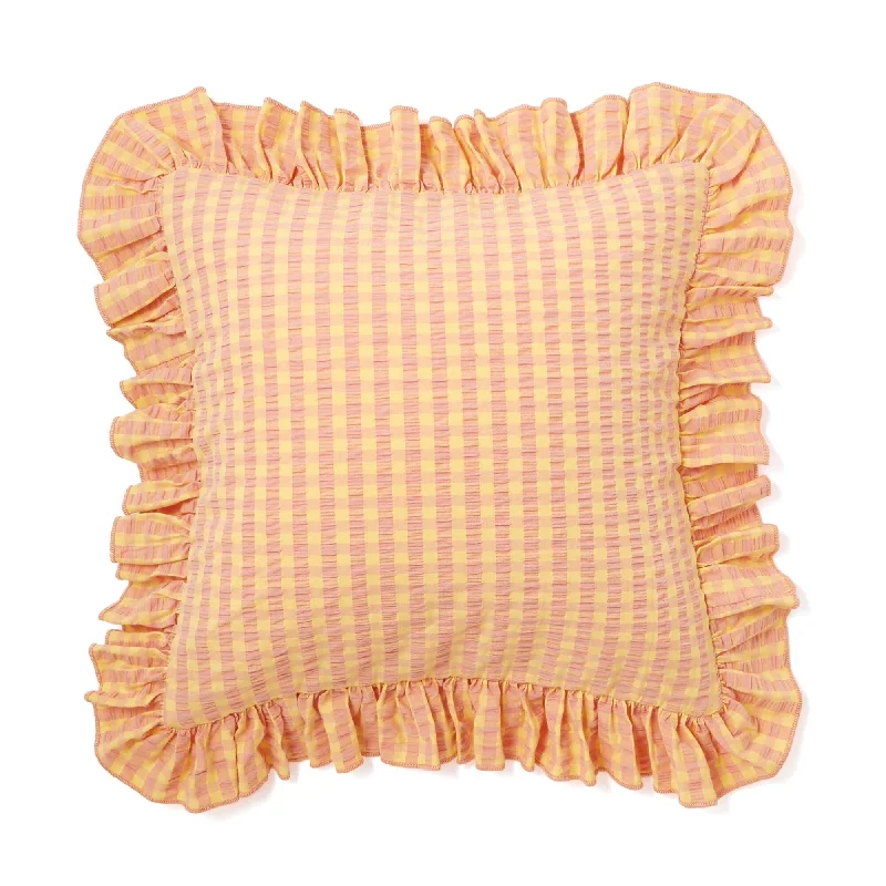 Frill Check Cushion Cover 450 x 450  Orange x Yellow