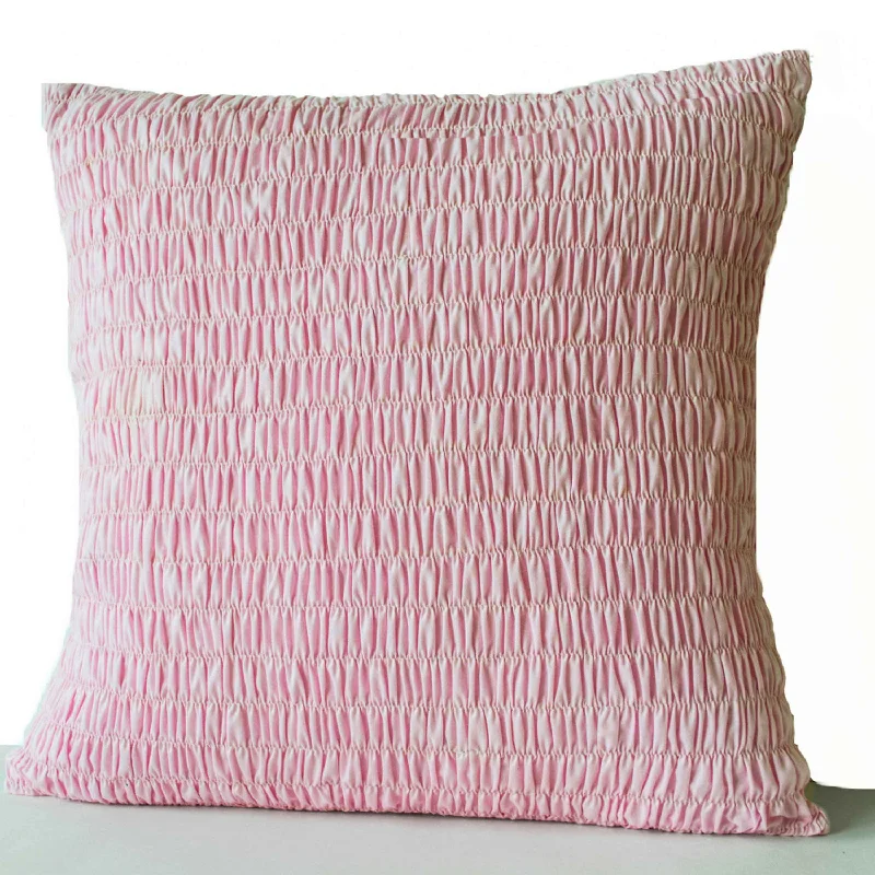 Smocked Pink Cotton Pillow Cover