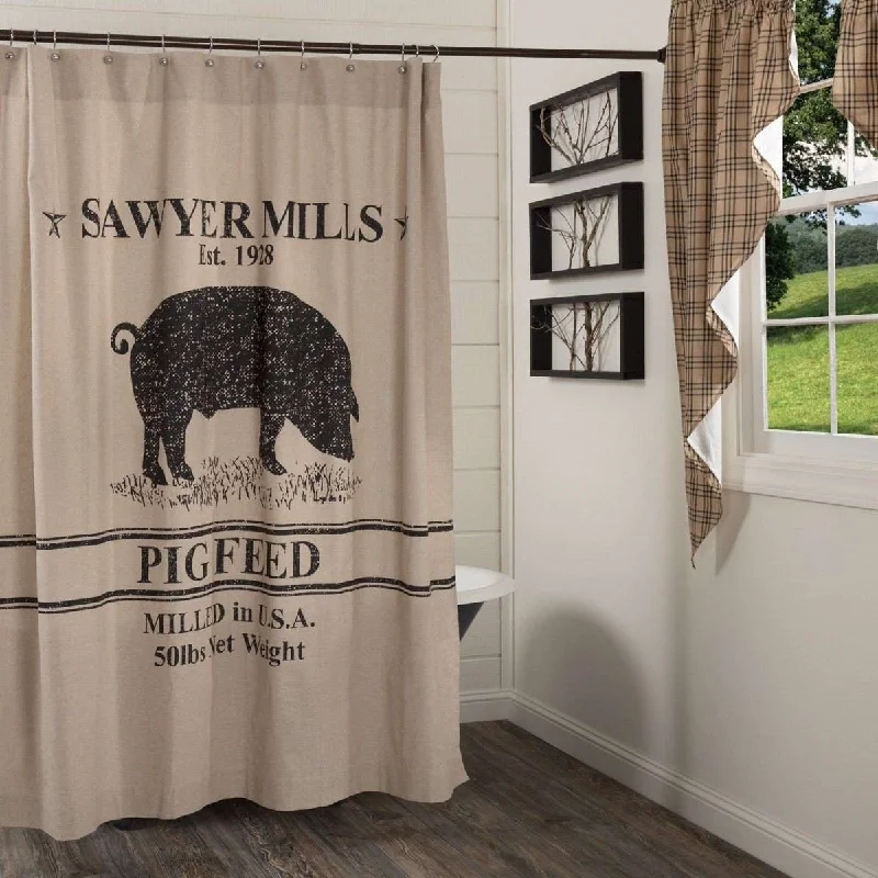 Sawyer Mill Charcoal Pig Shower Curtain 72"x72"