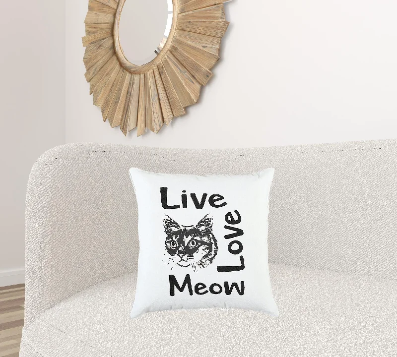 Black and White Live Love Meow Throw Pillow